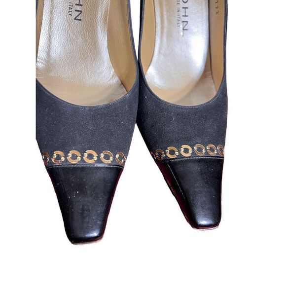 St. John Black Suede Pointed Toe Pumps Made in Italy Size 6.5 B - Picture 3 of 7
